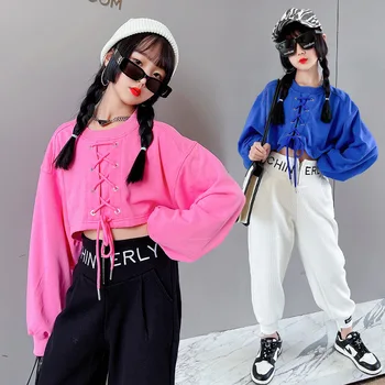 Deti Hip Hop Topy Dievčatá 8 10 rokov Obväz Krátke Mikina Módne Bežné Dospievajúci Tanec Streetwear Oblečenie